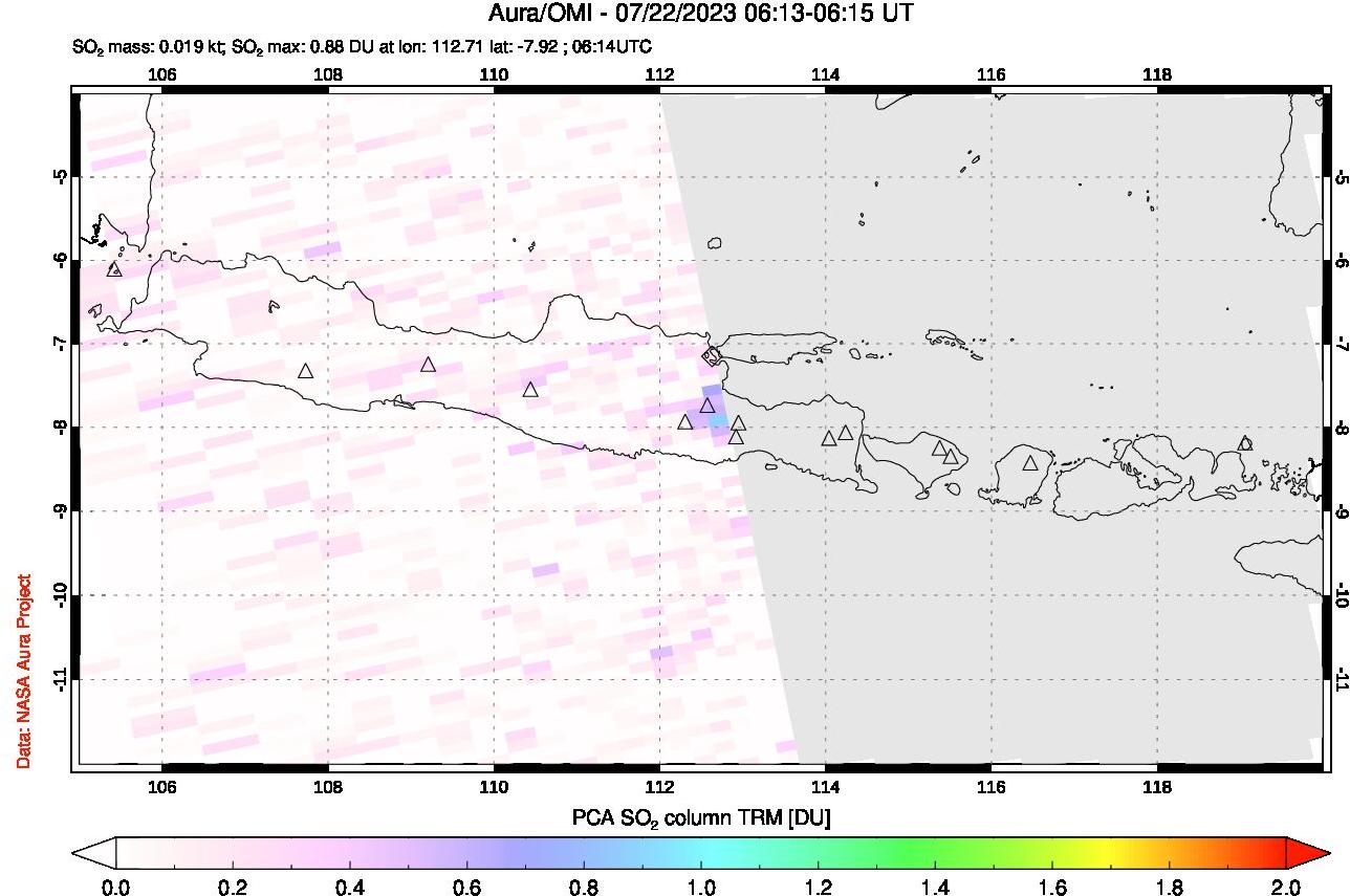 A sulfur dioxide image over Java, Indonesia on Jul 22, 2023.
