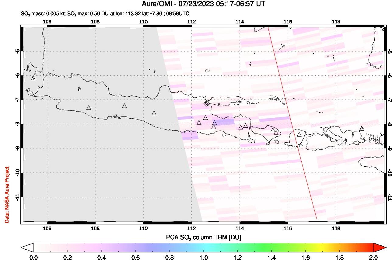 A sulfur dioxide image over Java, Indonesia on Jul 23, 2023.