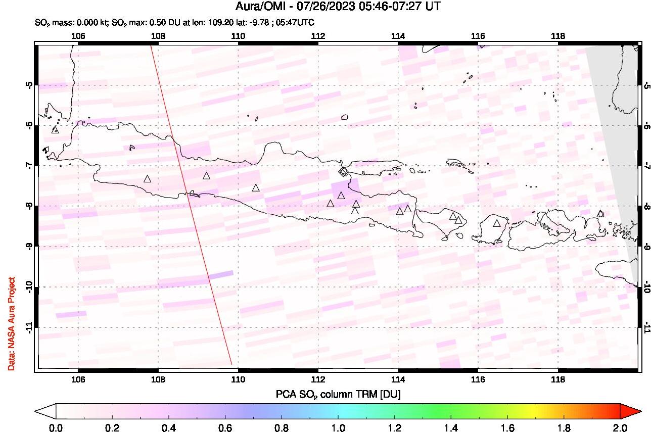 A sulfur dioxide image over Java, Indonesia on Jul 26, 2023.