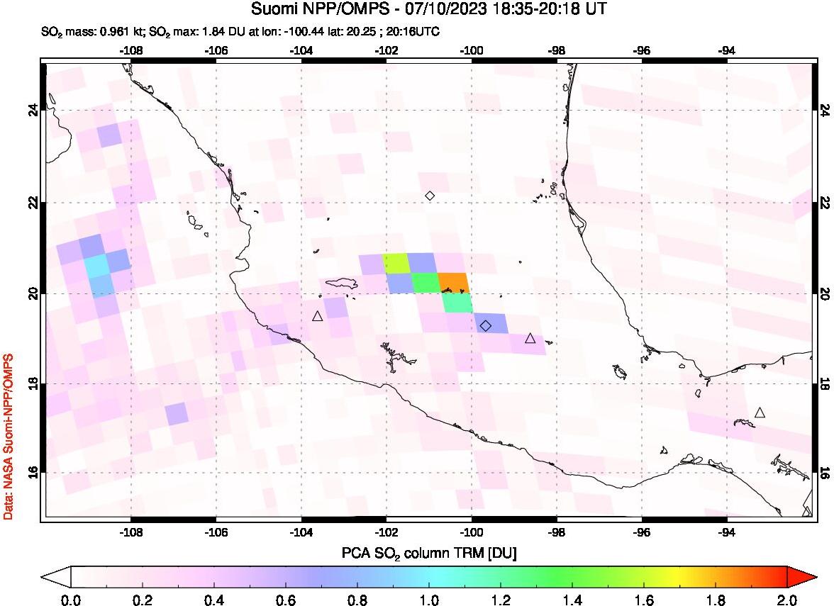 A sulfur dioxide image over Mexico on Jul 10, 2023.