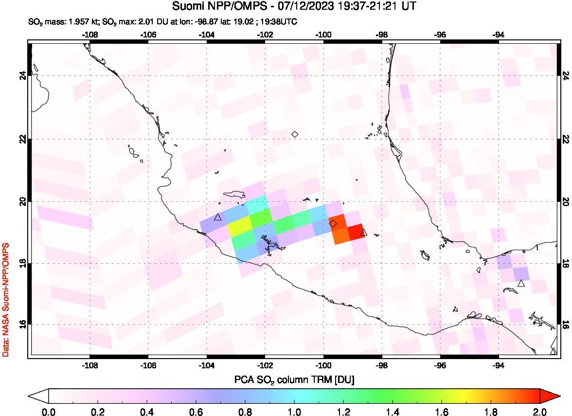 A sulfur dioxide image over Mexico on Jul 12, 2023.