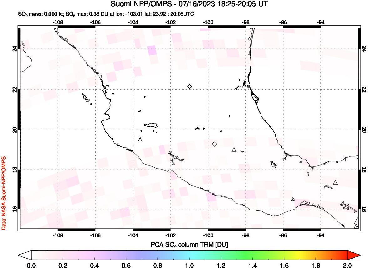 A sulfur dioxide image over Mexico on Jul 16, 2023.