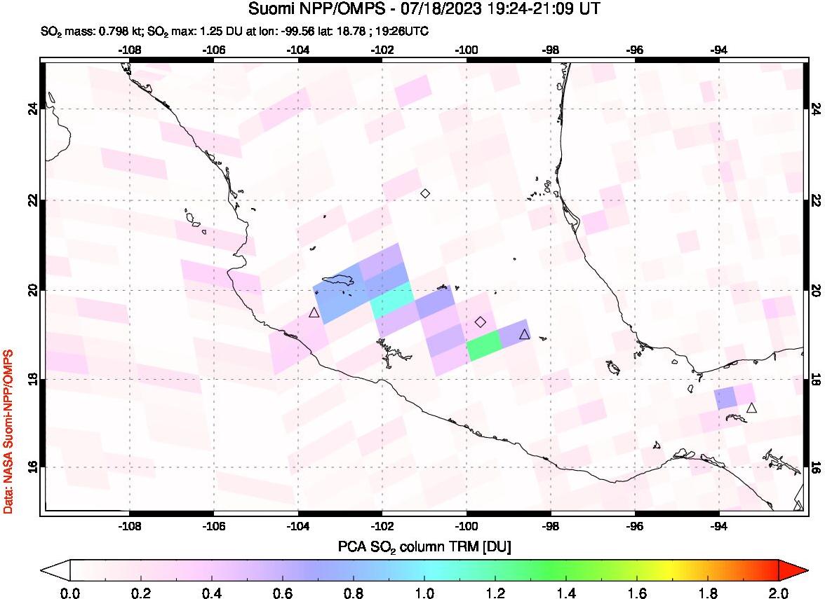 A sulfur dioxide image over Mexico on Jul 18, 2023.