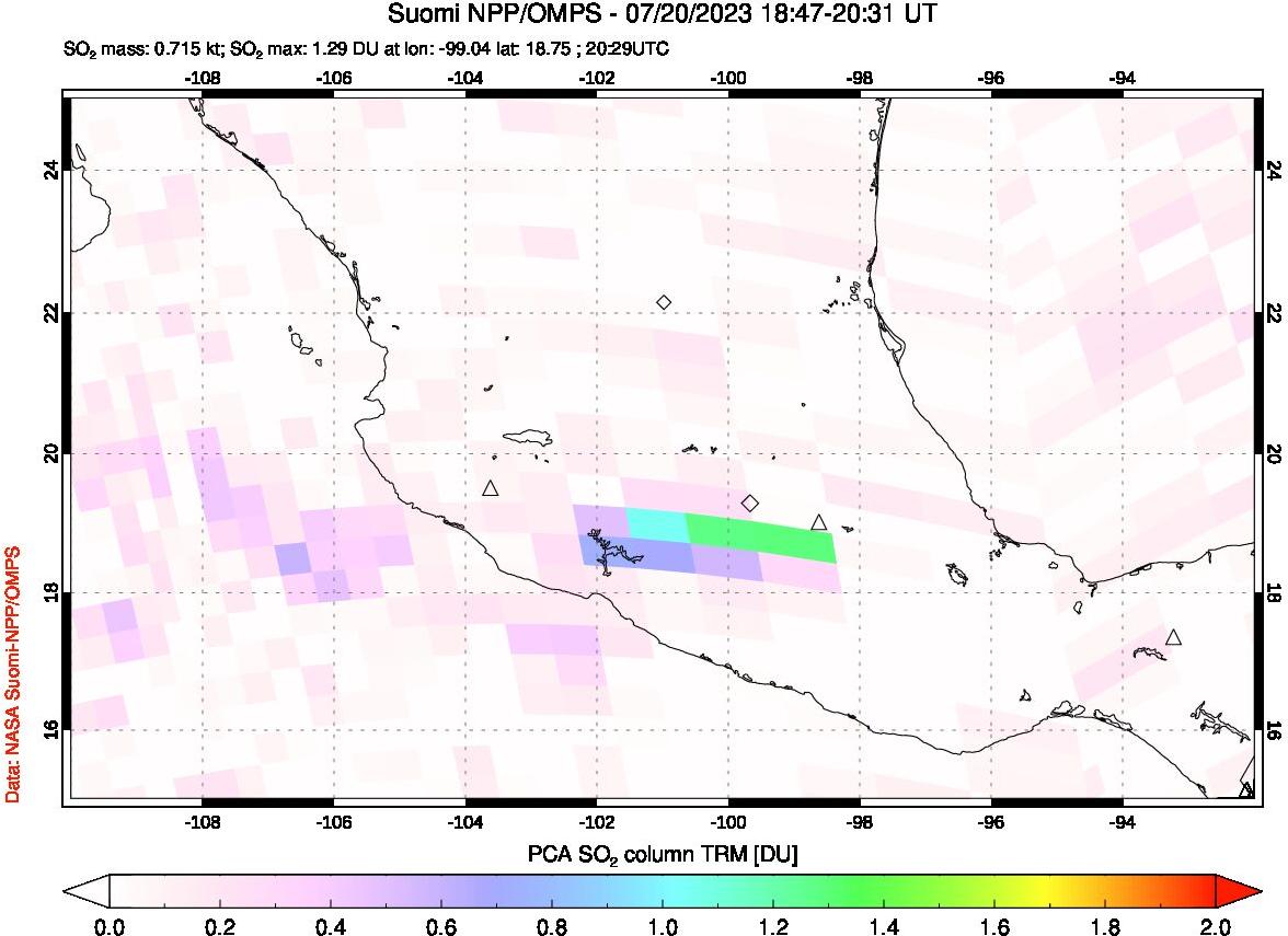 A sulfur dioxide image over Mexico on Jul 20, 2023.