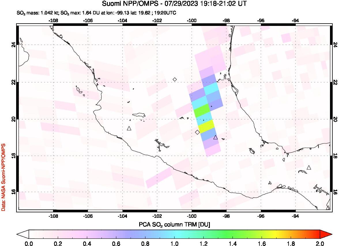 A sulfur dioxide image over Mexico on Jul 29, 2023.