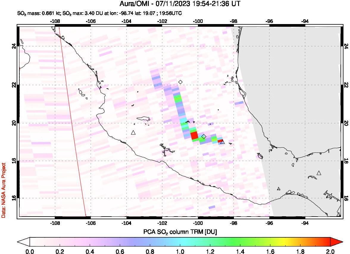 A sulfur dioxide image over Mexico on Jul 11, 2023.