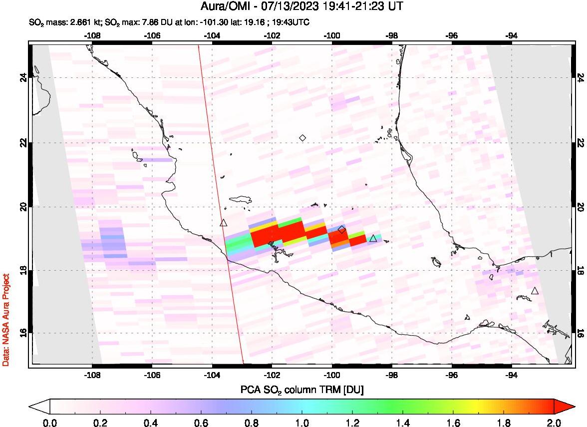 A sulfur dioxide image over Mexico on Jul 13, 2023.