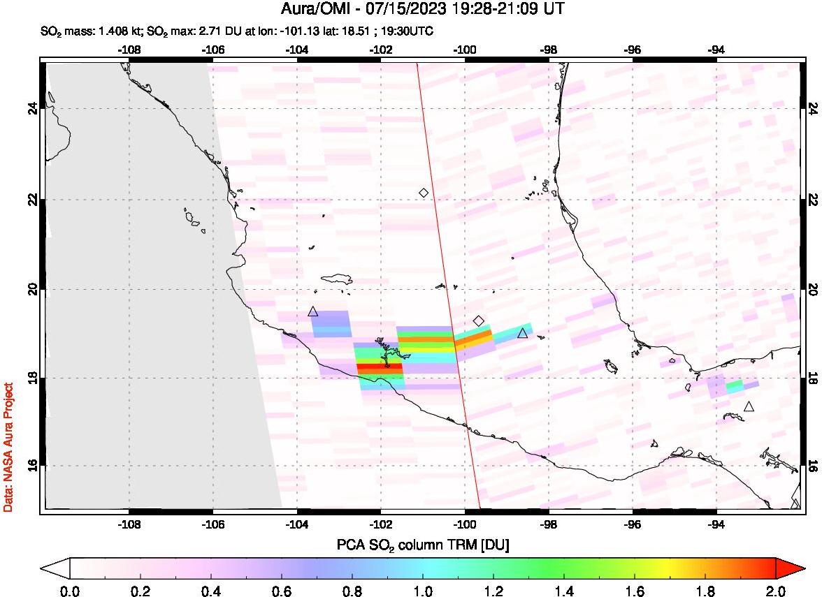 A sulfur dioxide image over Mexico on Jul 15, 2023.