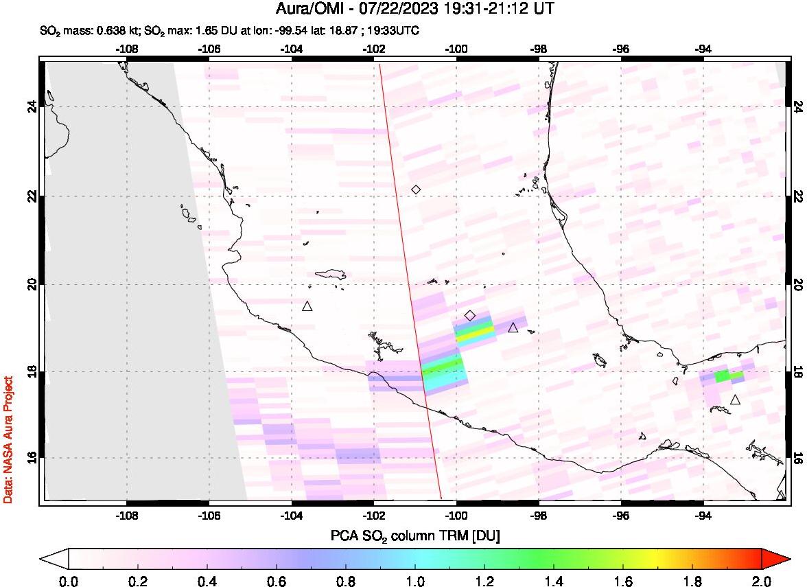 A sulfur dioxide image over Mexico on Jul 22, 2023.