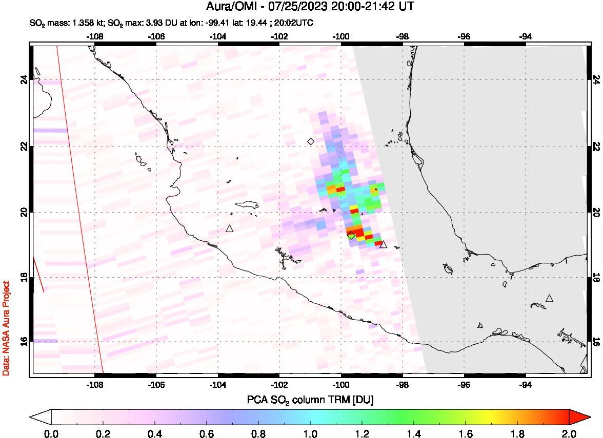 A sulfur dioxide image over Mexico on Jul 25, 2023.