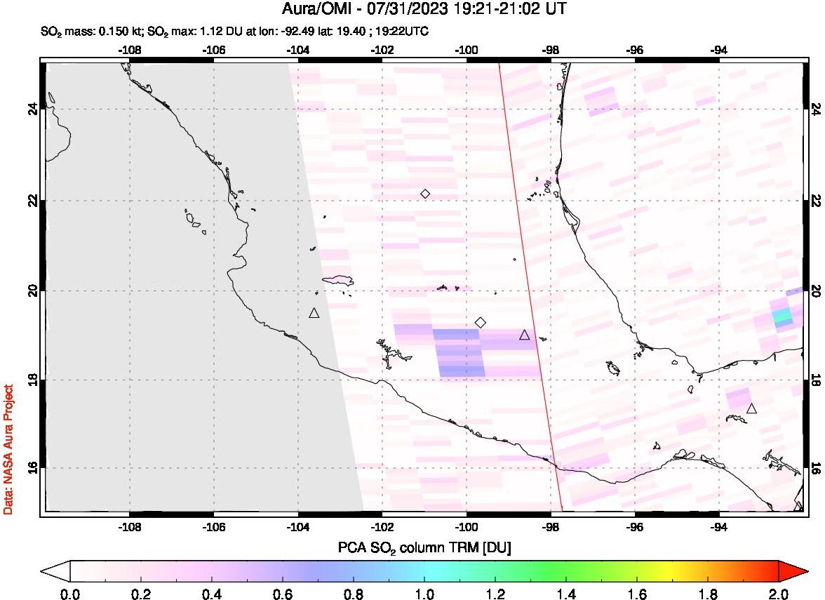 A sulfur dioxide image over Mexico on Jul 31, 2023.