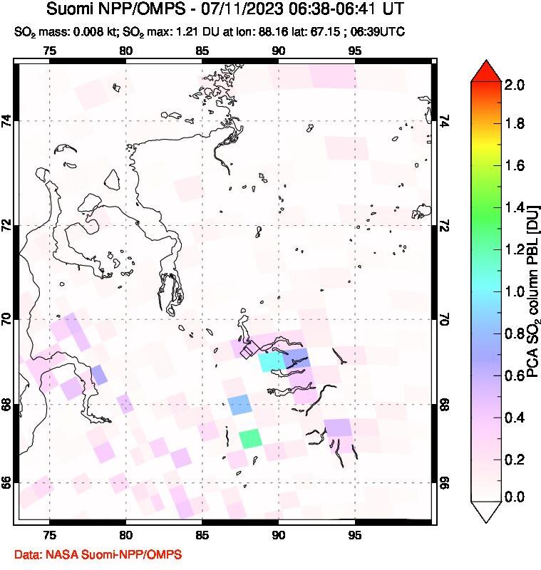 A sulfur dioxide image over Norilsk, Russian Federation on Jul 11, 2023.