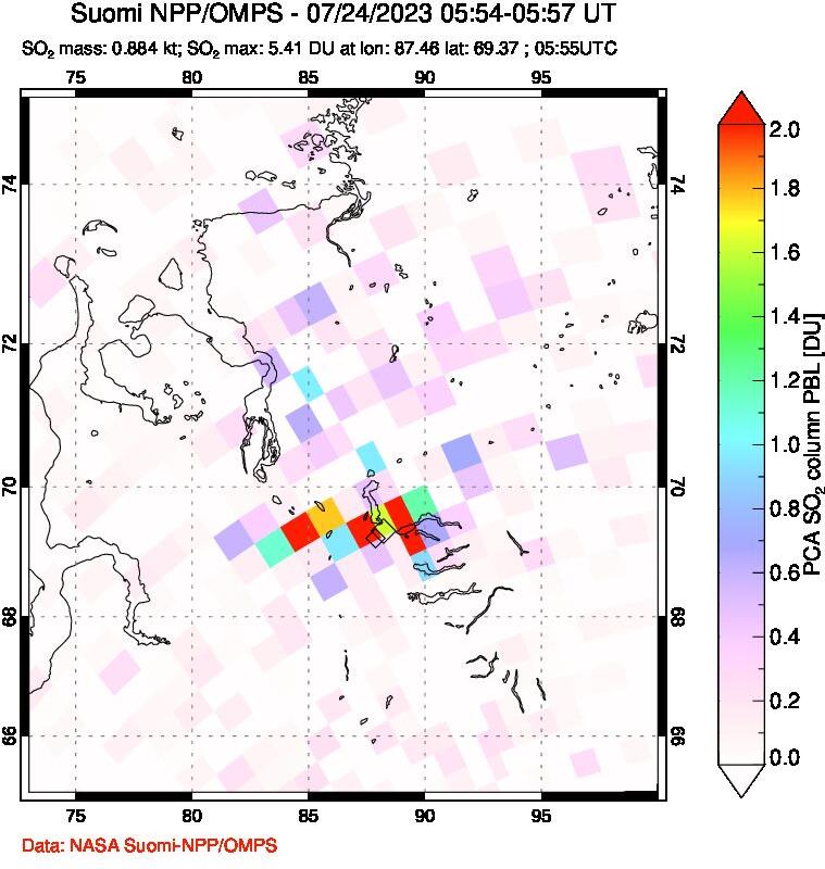 A sulfur dioxide image over Norilsk, Russian Federation on Jul 24, 2023.