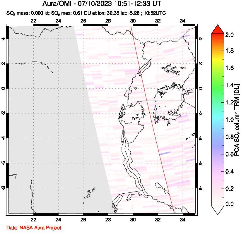 A sulfur dioxide image over Nyiragongo, DR Congo on Jul 10, 2023.