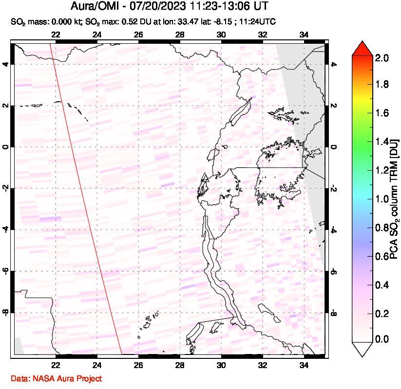 A sulfur dioxide image over Nyiragongo, DR Congo on Jul 20, 2023.