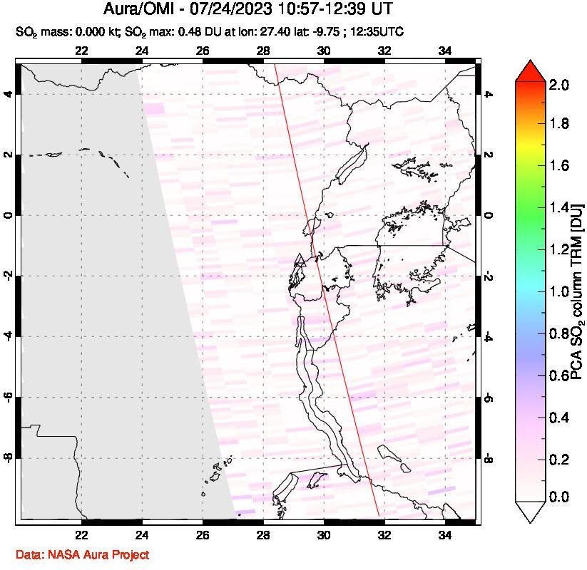 A sulfur dioxide image over Nyiragongo, DR Congo on Jul 24, 2023.