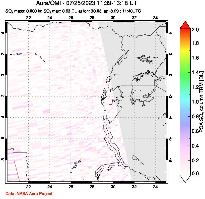 A sulfur dioxide image over Nyiragongo, DR Congo on Jul 25, 2023.