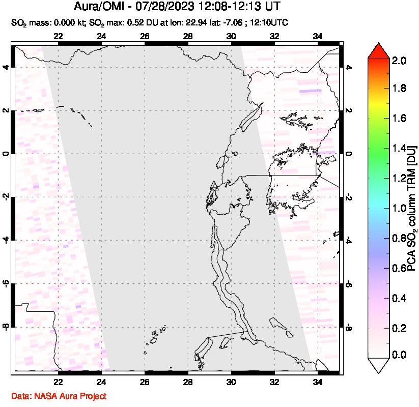 A sulfur dioxide image over Nyiragongo, DR Congo on Jul 28, 2023.