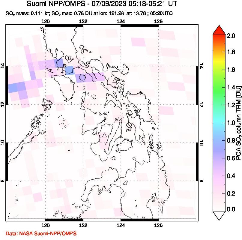 A sulfur dioxide image over Philippines on Jul 09, 2023.