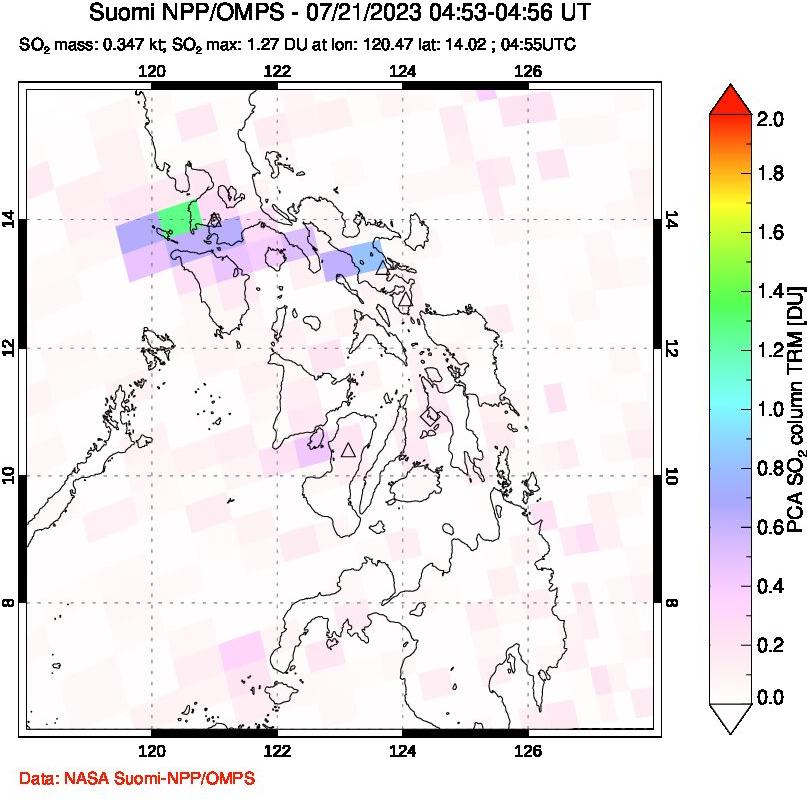 A sulfur dioxide image over Philippines on Jul 21, 2023.