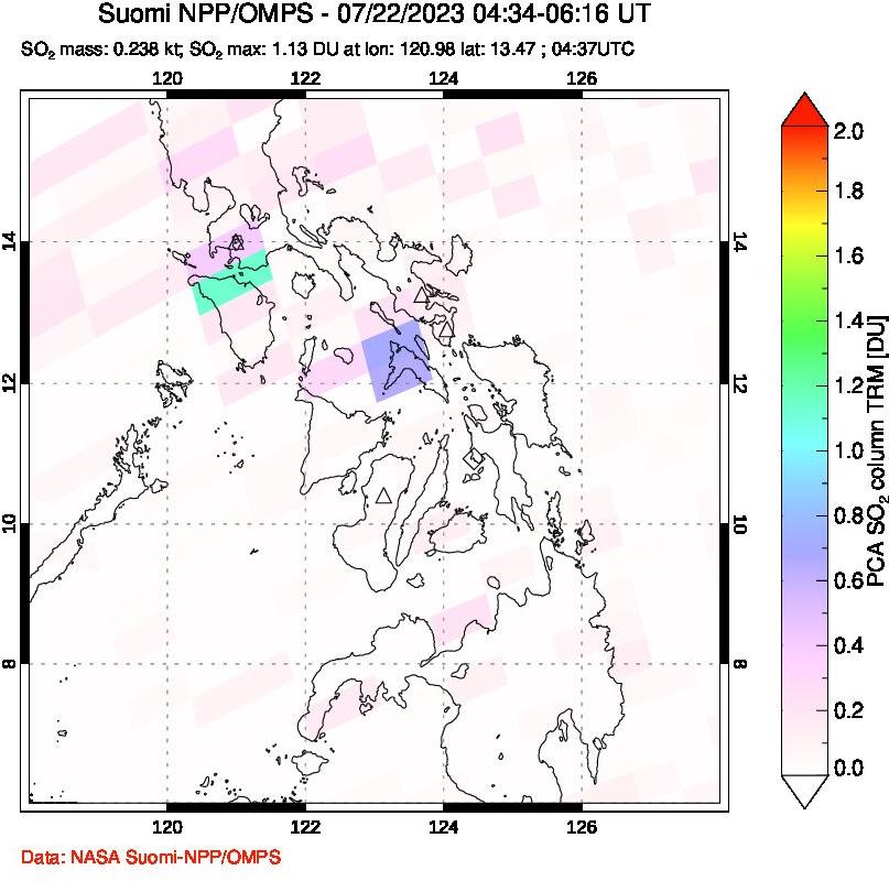 A sulfur dioxide image over Philippines on Jul 22, 2023.