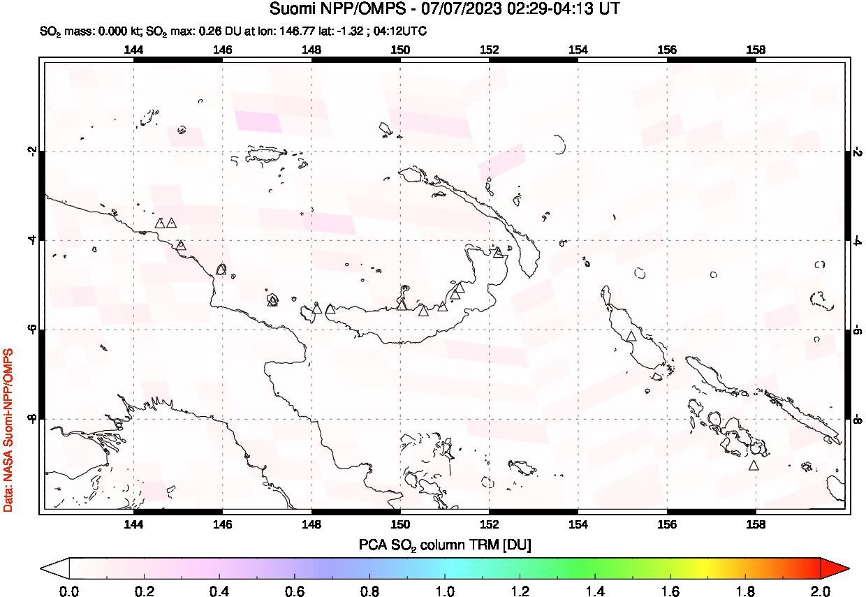 A sulfur dioxide image over Papua, New Guinea on Jul 07, 2023.