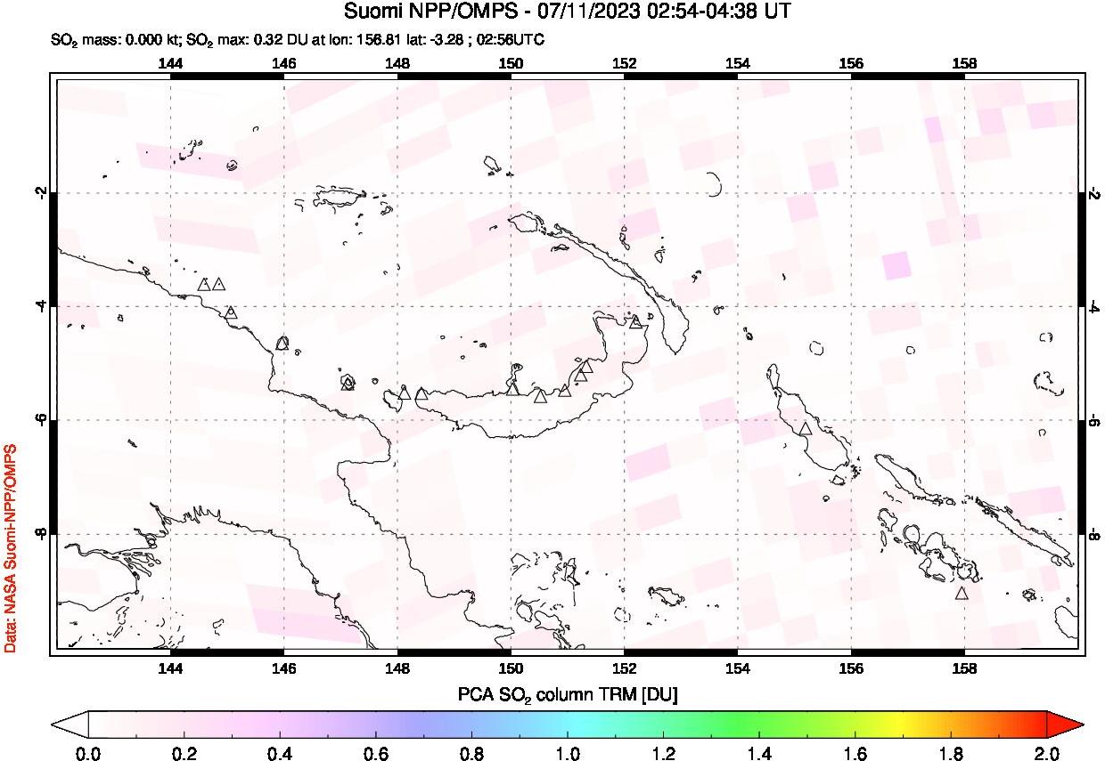 A sulfur dioxide image over Papua, New Guinea on Jul 11, 2023.