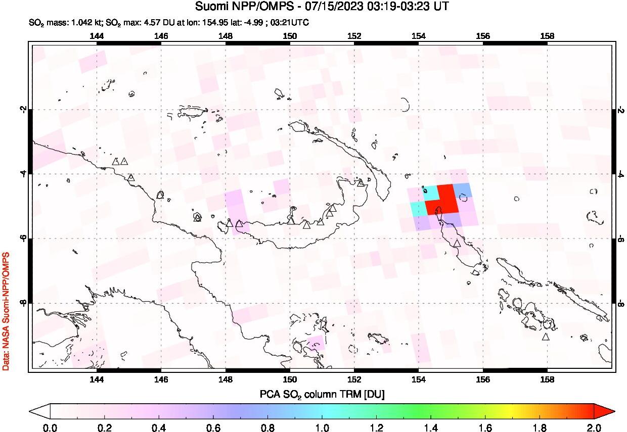 A sulfur dioxide image over Papua, New Guinea on Jul 15, 2023.