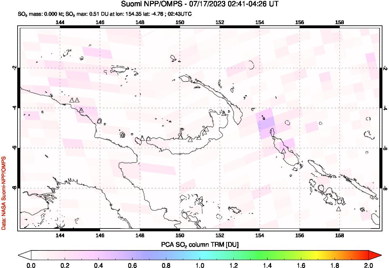 A sulfur dioxide image over Papua, New Guinea on Jul 17, 2023.