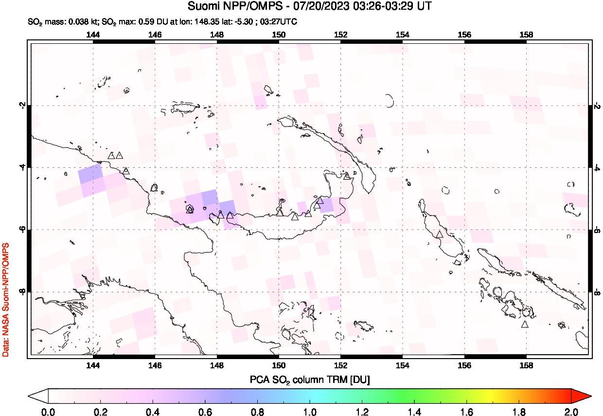 A sulfur dioxide image over Papua, New Guinea on Jul 20, 2023.