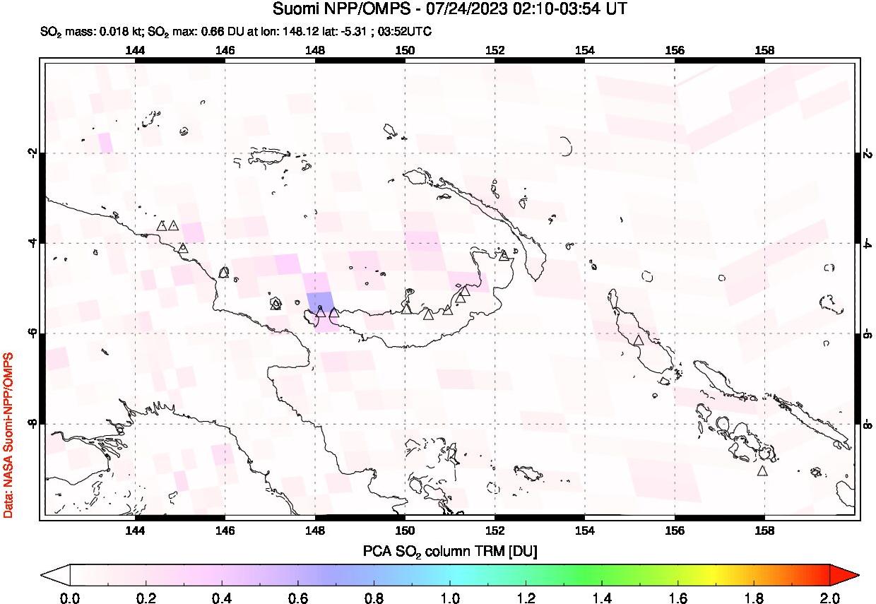 A sulfur dioxide image over Papua, New Guinea on Jul 24, 2023.