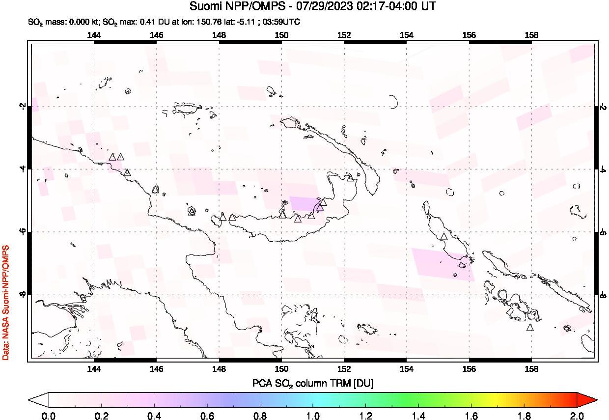 A sulfur dioxide image over Papua, New Guinea on Jul 29, 2023.