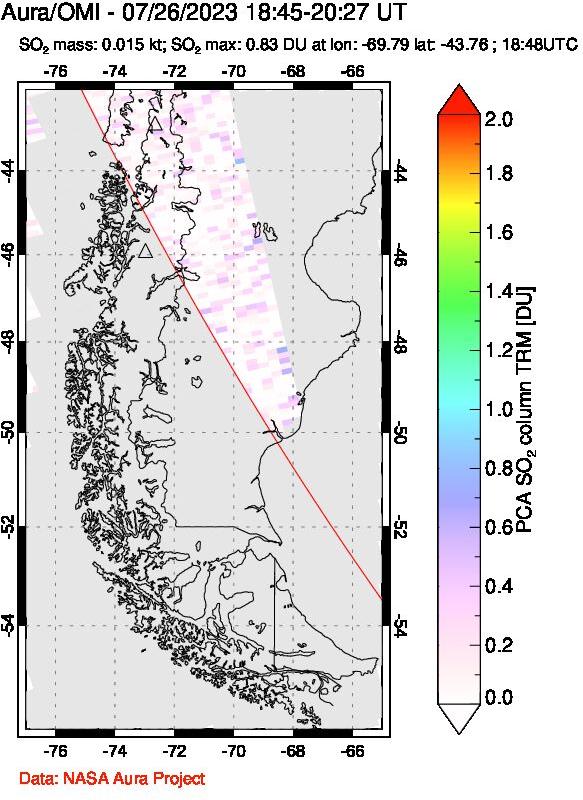 A sulfur dioxide image over Papua, New Guinea on Feb 30, 2023.