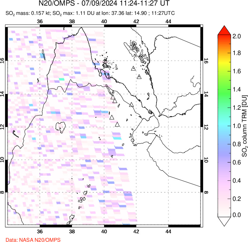 A sulfur dioxide image over Afar and southern Red Sea on Jul 09, 2024.