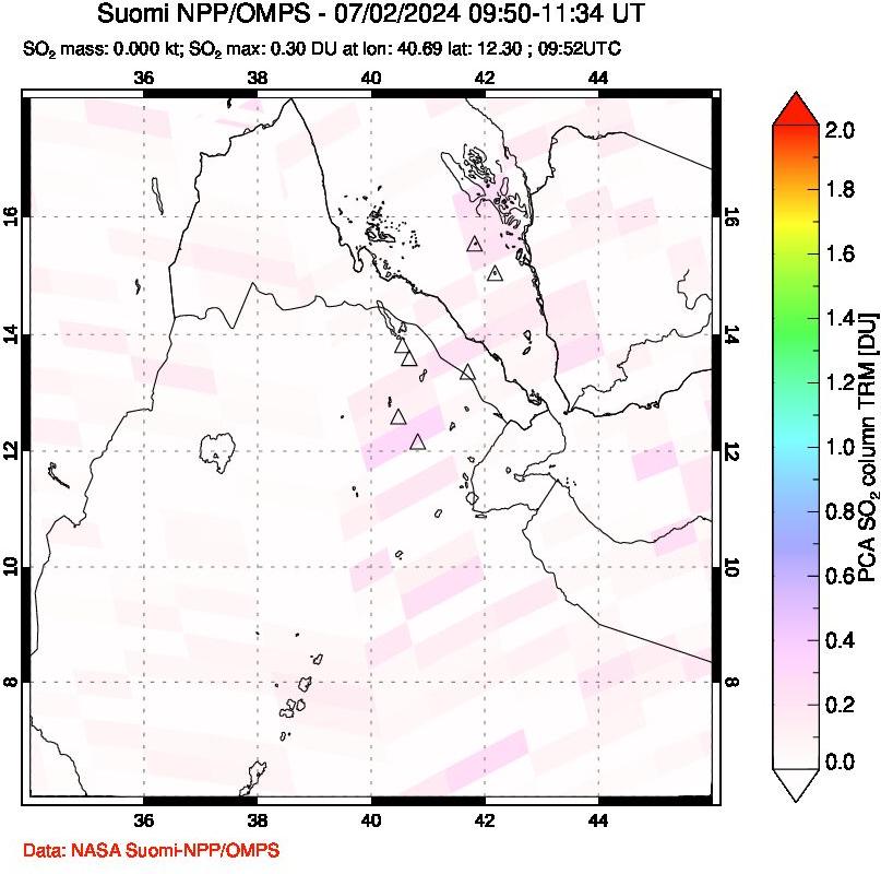 A sulfur dioxide image over Afar and southern Red Sea on Jul 02, 2024.