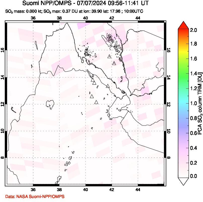 A sulfur dioxide image over Afar and southern Red Sea on Jul 07, 2024.