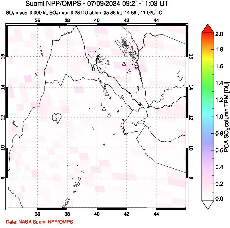 A sulfur dioxide image over Afar and southern Red Sea on Jul 09, 2024.