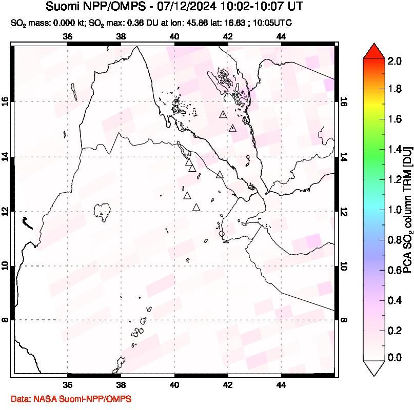 A sulfur dioxide image over Afar and southern Red Sea on Jul 12, 2024.