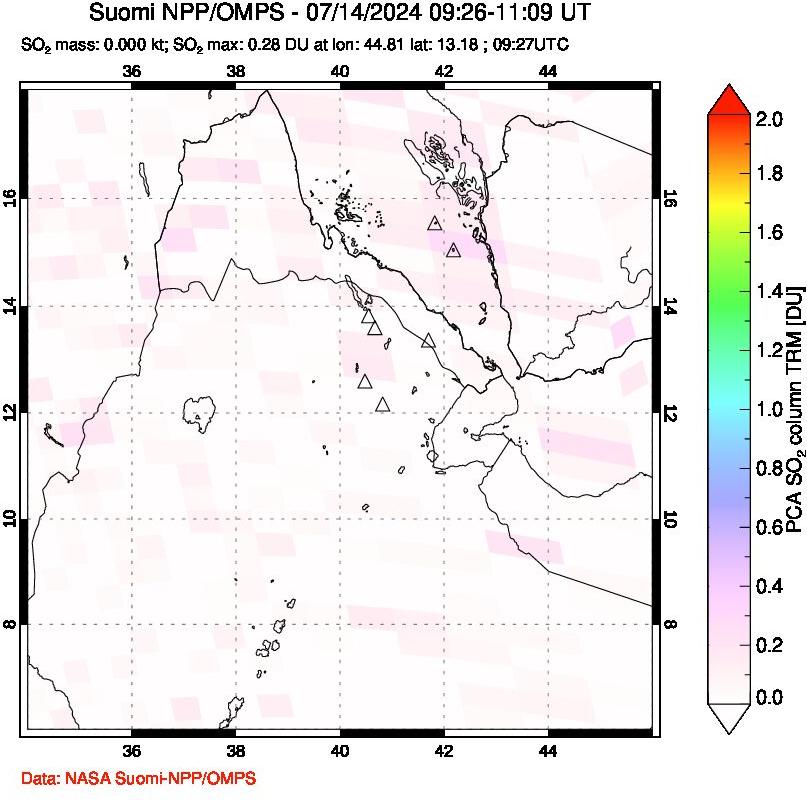 A sulfur dioxide image over Afar and southern Red Sea on Jul 14, 2024.