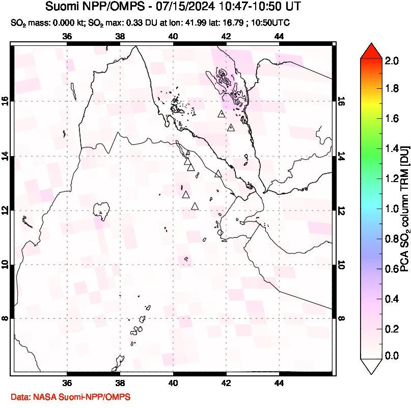 A sulfur dioxide image over Afar and southern Red Sea on Jul 15, 2024.