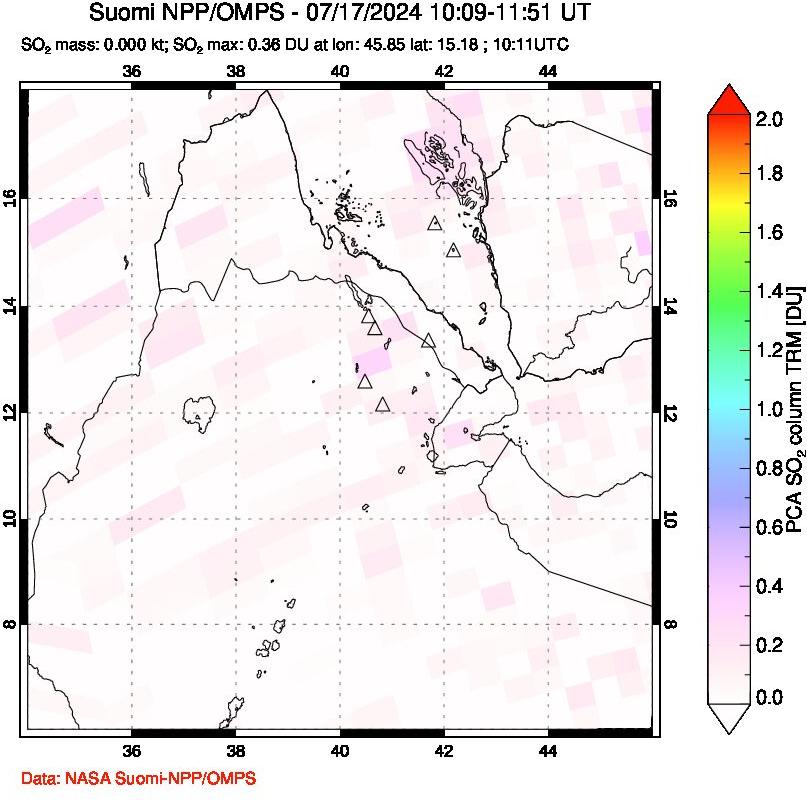 A sulfur dioxide image over Afar and southern Red Sea on Jul 17, 2024.