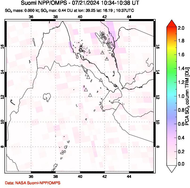 A sulfur dioxide image over Afar and southern Red Sea on Jul 21, 2024.