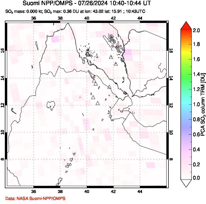 A sulfur dioxide image over Afar and southern Red Sea on Jul 26, 2024.