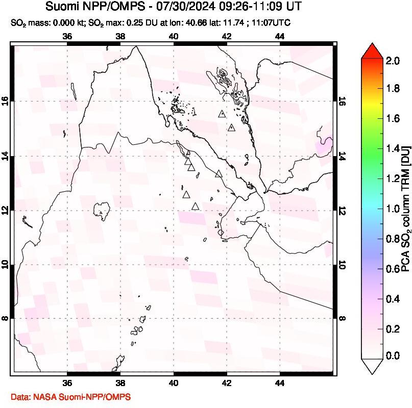 A sulfur dioxide image over Afar and southern Red Sea on Jul 30, 2024.