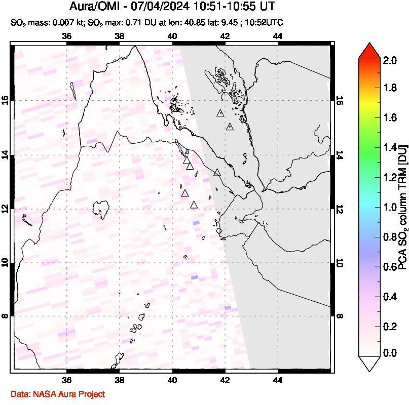 A sulfur dioxide image over Afar and southern Red Sea on Jul 04, 2024.