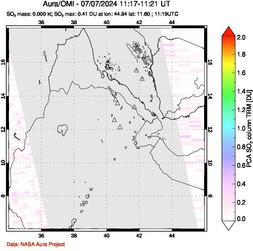 A sulfur dioxide image over Afar and southern Red Sea on Jul 07, 2024.