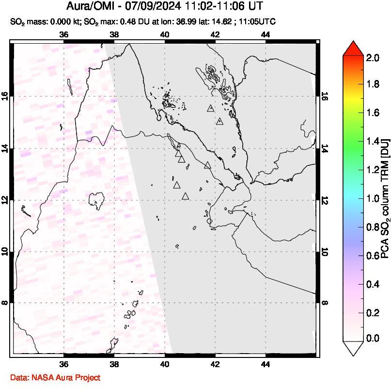 A sulfur dioxide image over Afar and southern Red Sea on Jul 09, 2024.