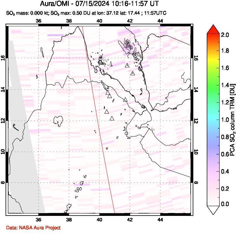 A sulfur dioxide image over Afar and southern Red Sea on Jul 15, 2024.