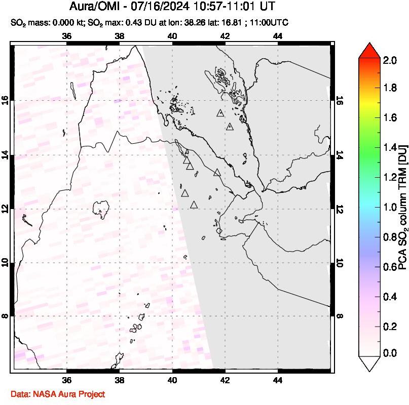 A sulfur dioxide image over Afar and southern Red Sea on Jul 16, 2024.