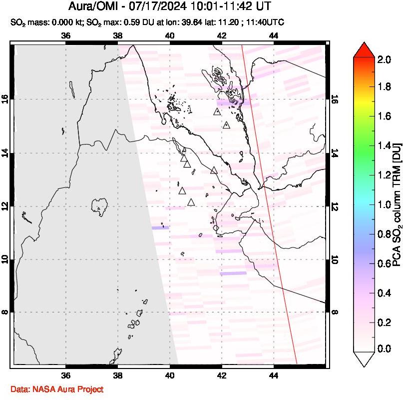 A sulfur dioxide image over Afar and southern Red Sea on Jul 17, 2024.